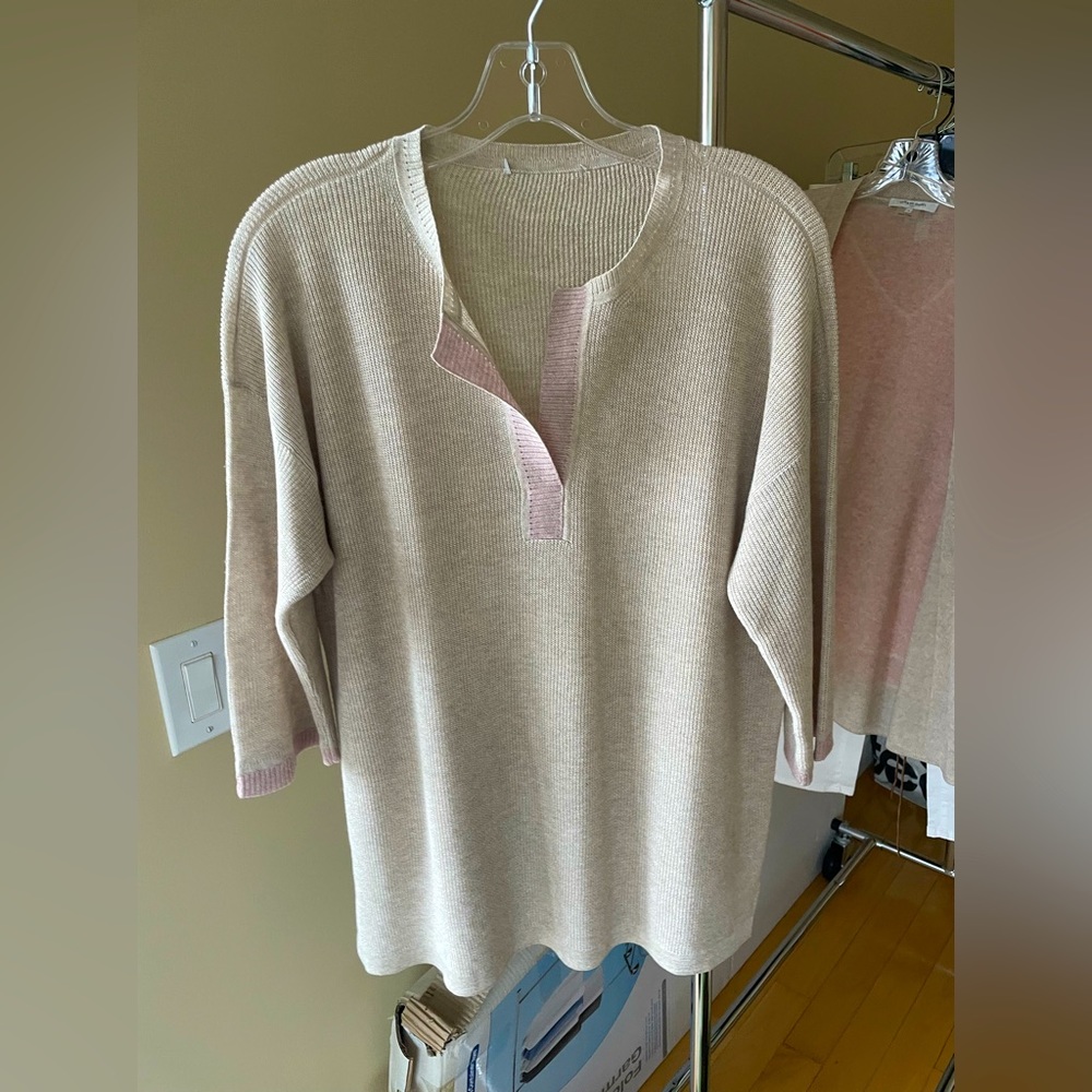 Gerard Darel cream viscose top with pink trim